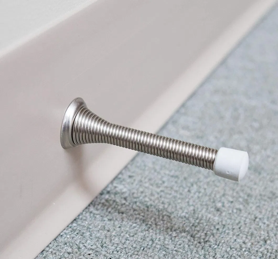 Brushed Silver Spring Door Stopper for Wall Flexible Heavy Duty Wall Protector Doorstop